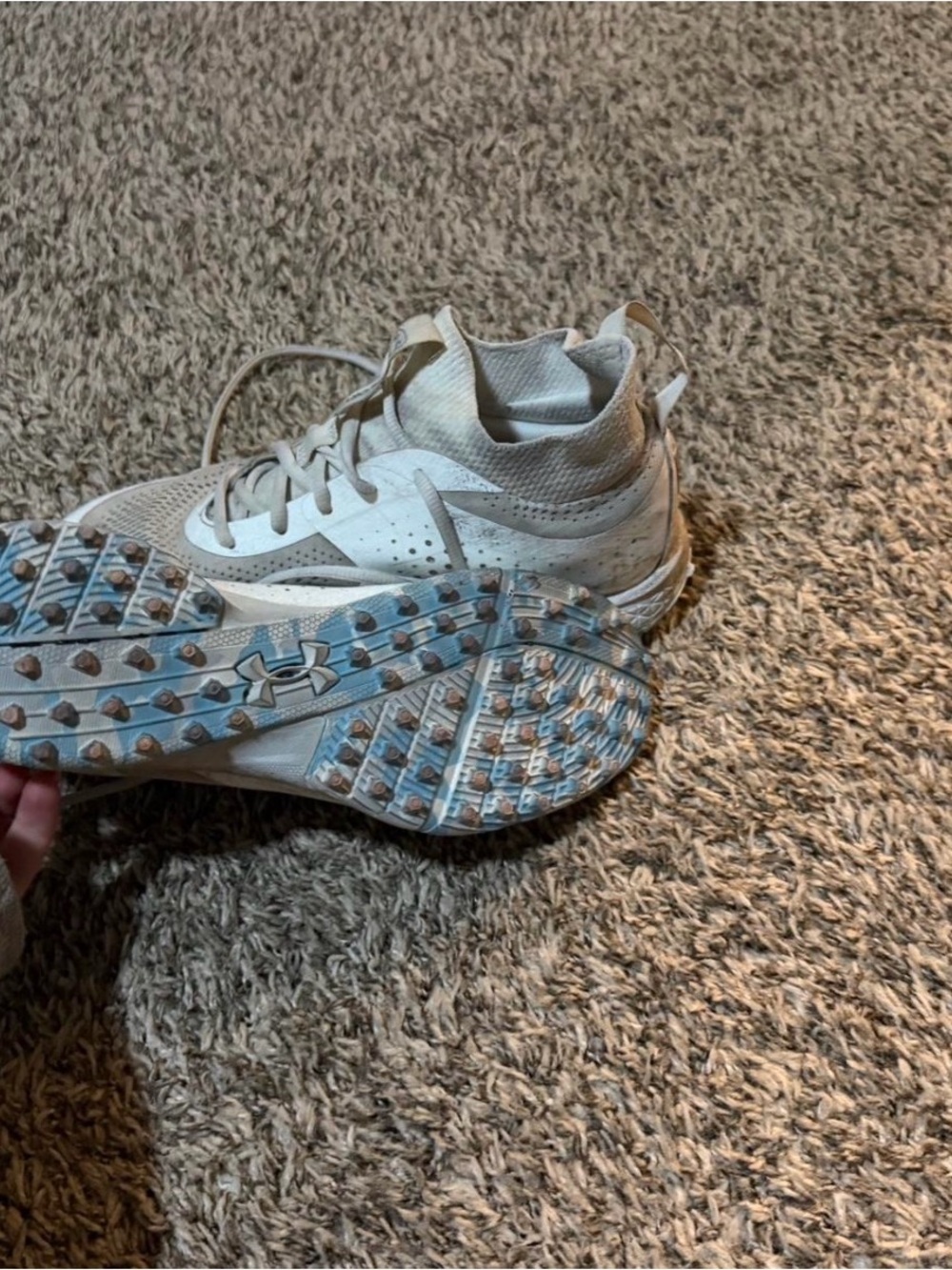 Under Armour White Turf Cleats with Blue Accents